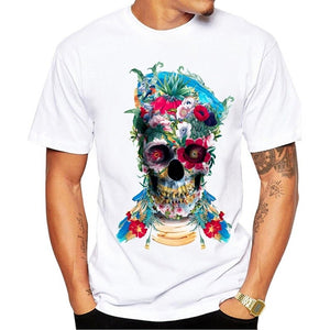 Men's Print Skull T-shirt Men Short Sleeve O-Neck White Tshirt Tops TeeT Shirt