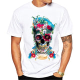 Men's Print Skull T-shirt Men Short Sleeve O-Neck White Tshirt Tops TeeT Shirt