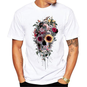 Men's Print Skull T-shirt Men Short Sleeve O-Neck White Tshirt Tops TeeT Shirt