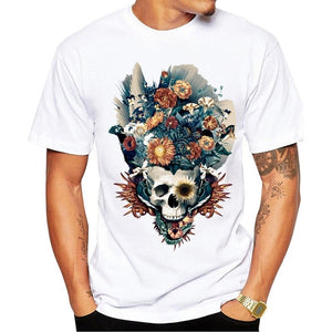 Men's Print Skull T-shirt Men Short Sleeve O-Neck White Tshirt Tops TeeT Shirt