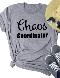 Women Chaos Coordinator Letter Printed Crewneck Short Sleeve Casual Tees Tshirt Pullover