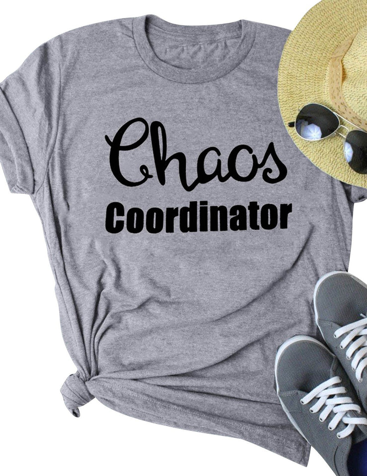 Women Chaos Coordinator Letter Printed Crewneck Short Sleeve Casual Tees Tshirt Pullover