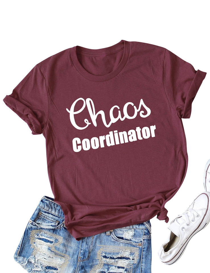 Women Chaos Coordinator Letter Printed Crewneck Short Sleeve Casual Tees Tshirt Pullover
