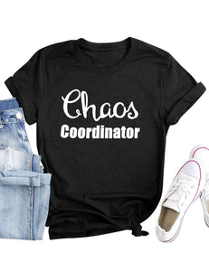 Women Chaos Coordinator Letter Printed Crewneck Short Sleeve Casual Tees Tshirt Pullover