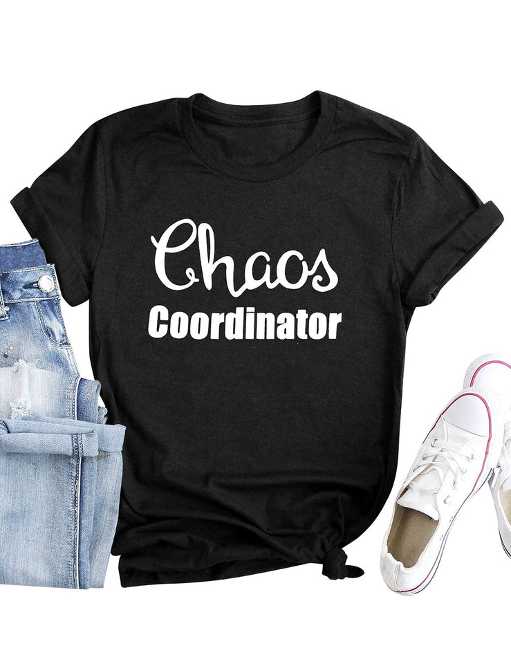 Women Chaos Coordinator Letter Printed Crewneck Short Sleeve Casual Tees Tshirt Pullover